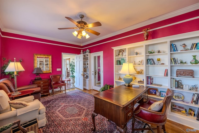 260 Bexar Ave W, Hamilton, AL 35570 - office area with crown molding, wood finished floors, and a ceiling fan