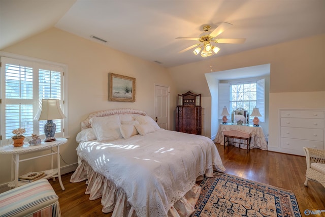 260 Bexar Ave W, Hamilton, AL 35570 - bedroom featuring ceiling fan, visible vents, wood finished floors, and lofted ceiling