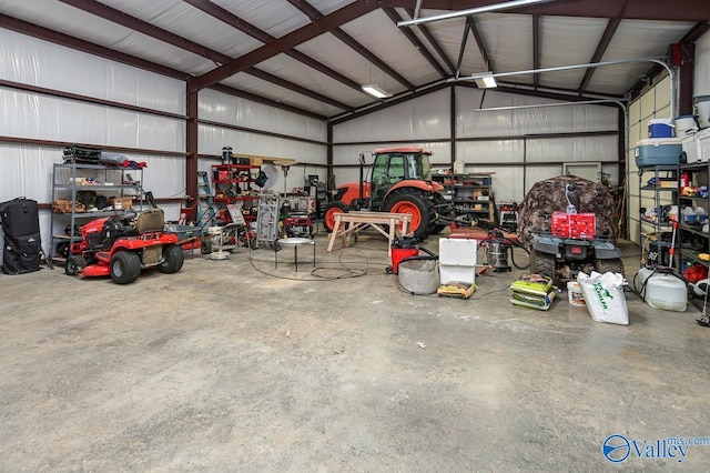 garage with metal wall