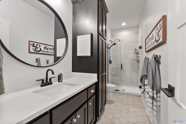 313 Merrydale Dr, Huntsville, AL 35811 - full bathroom featuring vanity, a shower stall, recessed lighting, and tile patterned floors