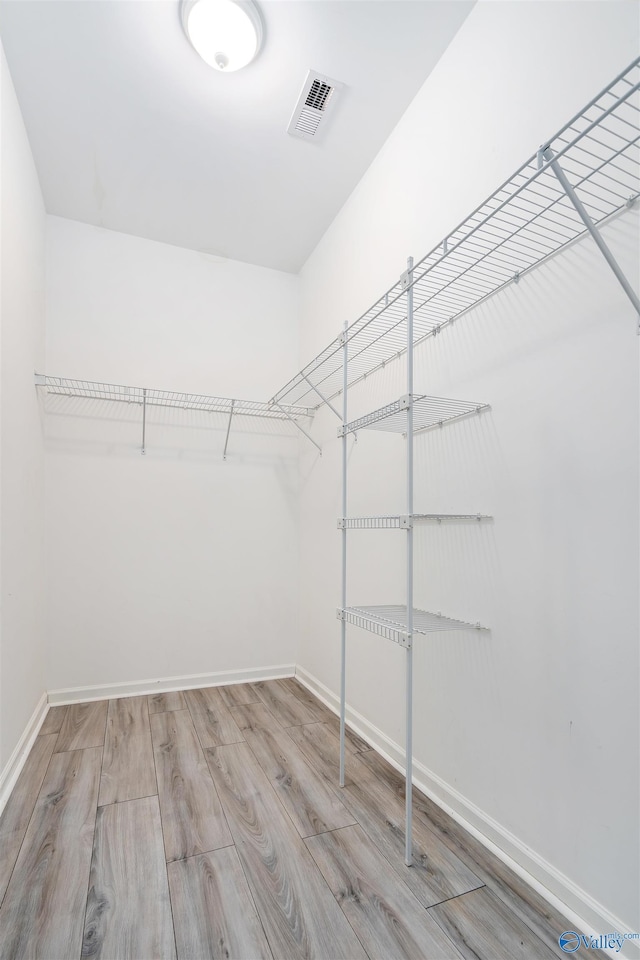 walk in closet with wood-type flooring