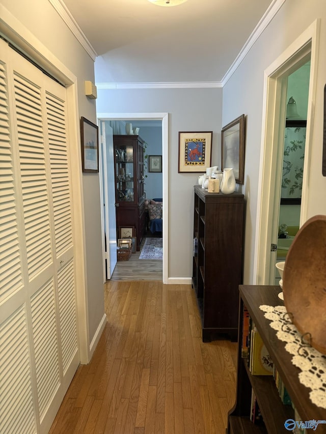 1128 Brashiers Chapel Rd, Arab, AL 35016 - hallway featuring hardwood / wood-style floors and crown molding