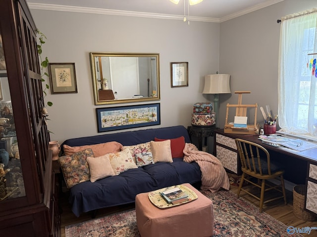 1128 Brashiers Chapel Rd, Arab, AL 35016 - office area with wood finished floors, ornamental molding, and ceiling fan