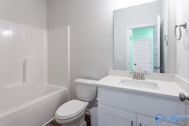 full bathroom featuring shower / bathing tub combination, vanity, and toilet