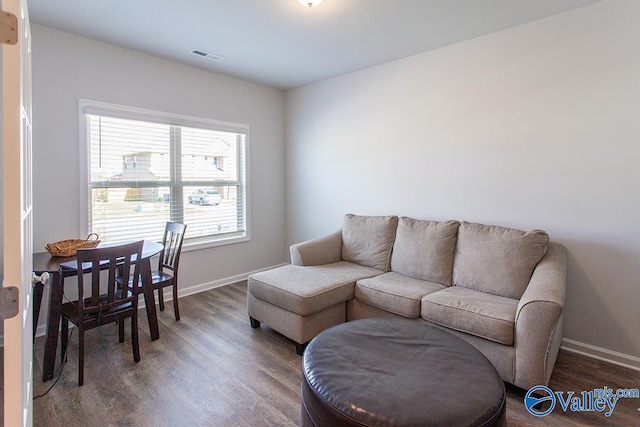 living area with dark hardwood / wood-style flooring