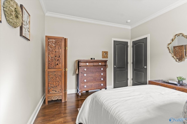 4716 Slalom Run SE, Owens Cross Roads, AL 35763 - bedroom with crown molding, baseboards, and dark wood-type flooring