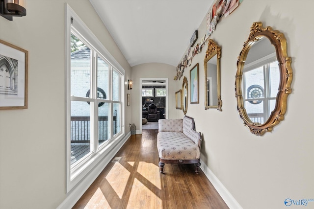 interior space with dark hardwood / wood-style flooring