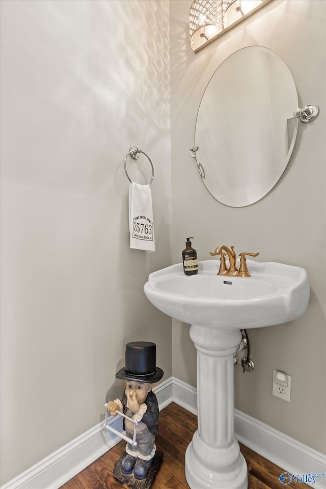 bathroom with hardwood / wood-style floors