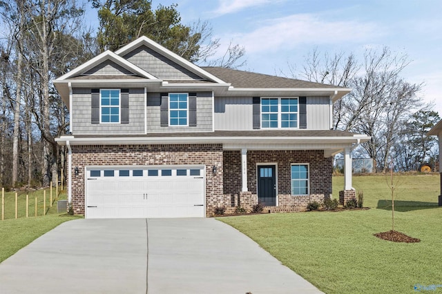 craftsman-style house with a garage and a front yard