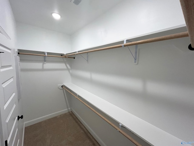 walk in closet featuring carpet flooring