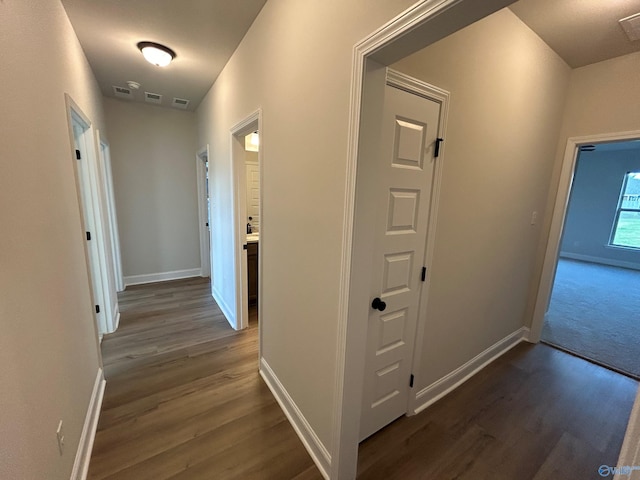 hall with dark hardwood / wood-style flooring