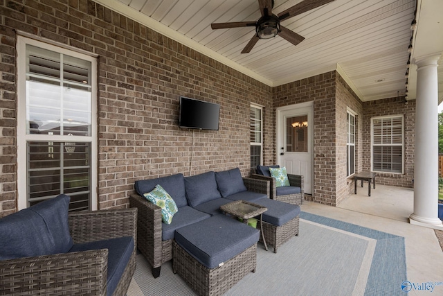 view of patio featuring an outdoor living space and ceiling fan