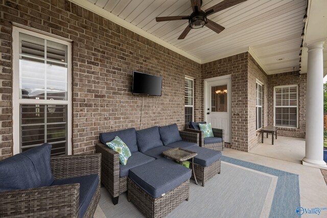 view of patio featuring an outdoor living space and ceiling fan