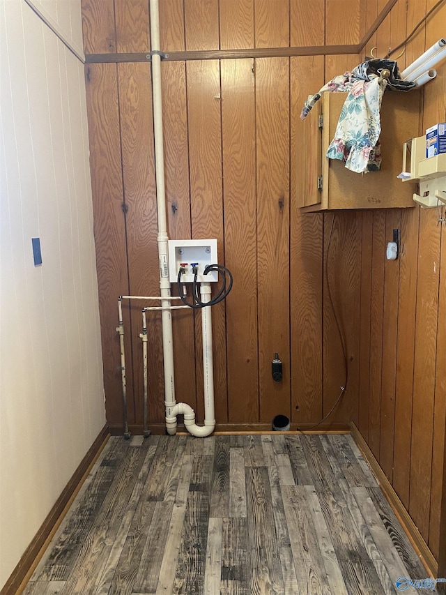 216 Carol Ave, Gadsden, AL 35904 - laundry area with wood finished floors, hookup for a washing machine, wooden walls, and baseboards