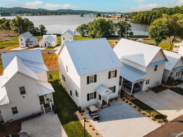 aerial view with a water view