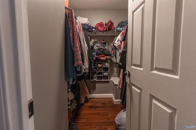 walk in closet featuring dark wood-style floors