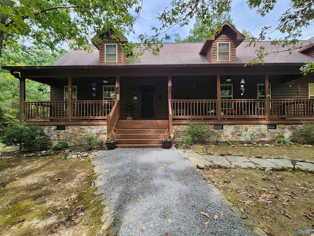 cabin with covered porch