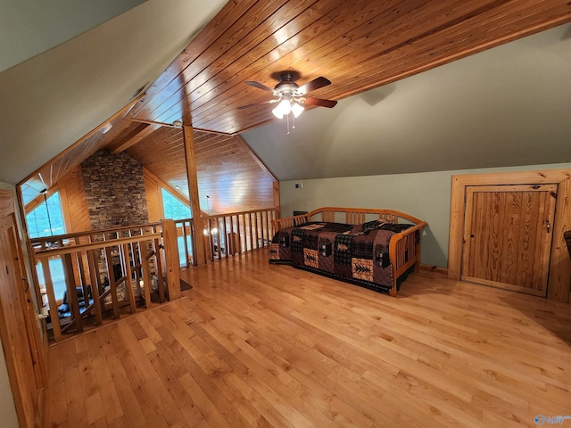 interior space featuring wood ceiling, vaulted ceiling, and hardwood / wood-style floors