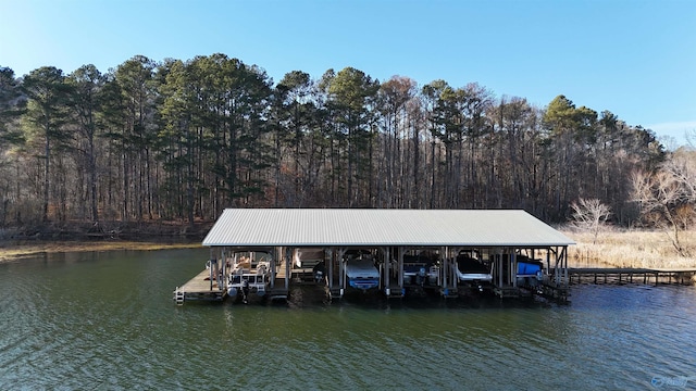 view of dock with a water view