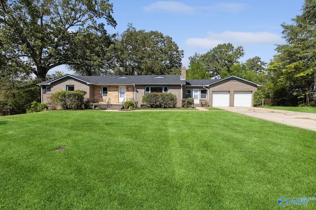 ranch-style house with a front yard and a garage