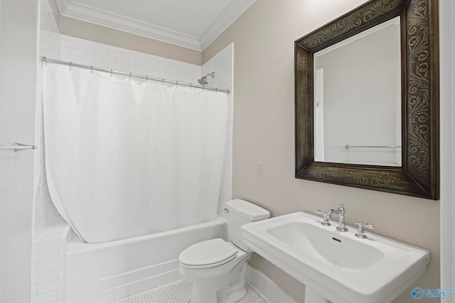 301 NE Holmes Ave Unit 404, Huntsville, AL 35801 - full bath with shower / tub combo with curtain, ornamental molding, and tile patterned floors