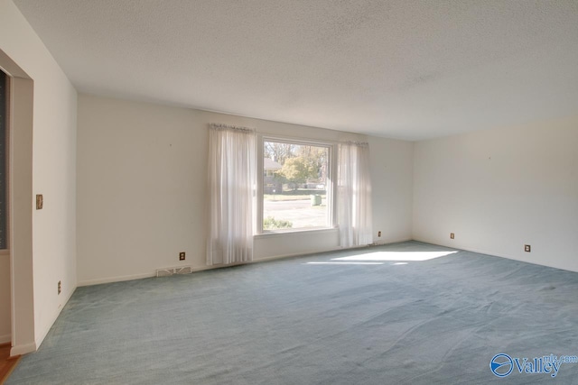 unfurnished room with carpet and a textured ceiling