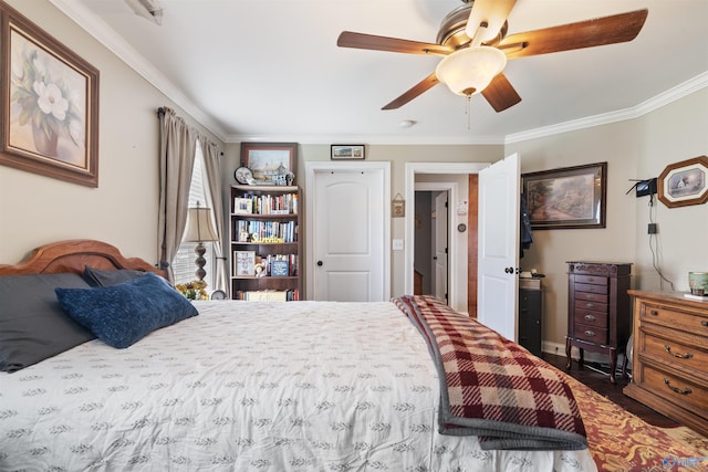 114 Sandi Paige Ln, Huntsville, AL 35811 - bedroom with crown molding, a ceiling fan, and wood finished floors