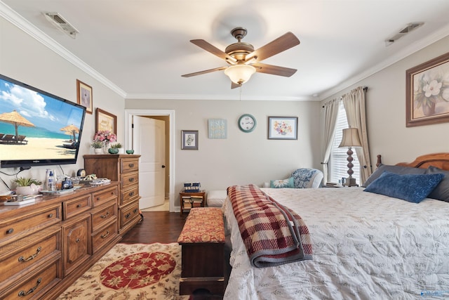 114 Sandi Paige Ln, Huntsville, AL 35811 - bedroom with dark wood-style floors, ornamental molding, and ceiling fan