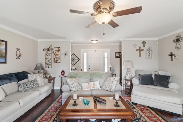 114 Sandi Paige Ln, Huntsville, AL 35811 - living room featuring ornamental molding, ceiling fan, and wood finished floors