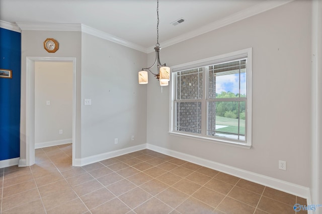 interior space with an inviting chandelier and crown molding