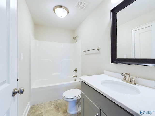 full bathroom featuring vanity, shower / bath combination, and toilet