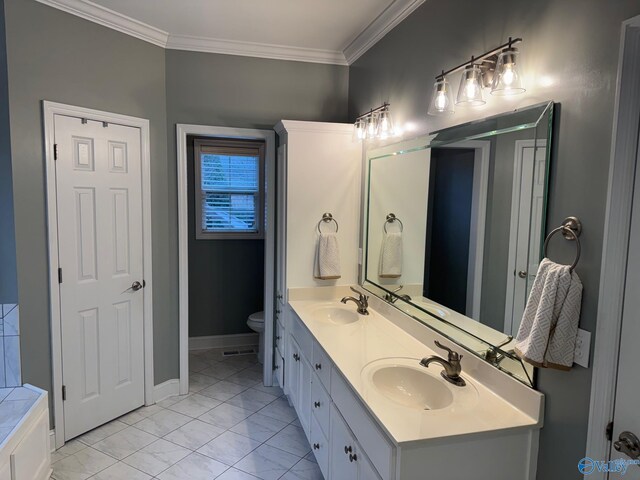 2961 Hobbs Island Rd SE, Huntsville, AL 35803 - full bathroom with a sink, crown molding, toilet, and marble finish floor