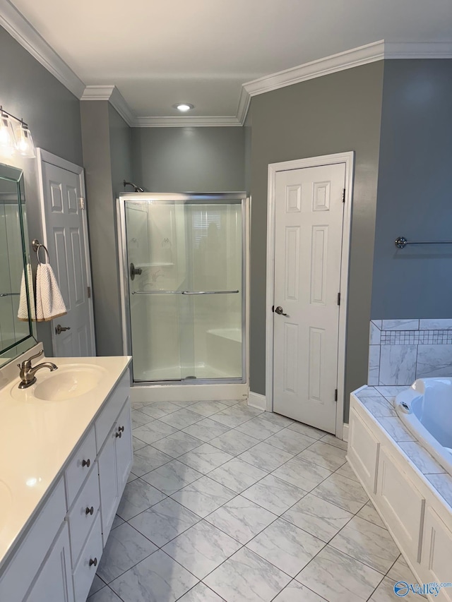 2961 Hobbs Island Rd SE, Huntsville, AL 35803 - full bath with ornamental molding, marble finish floor, and a stall shower