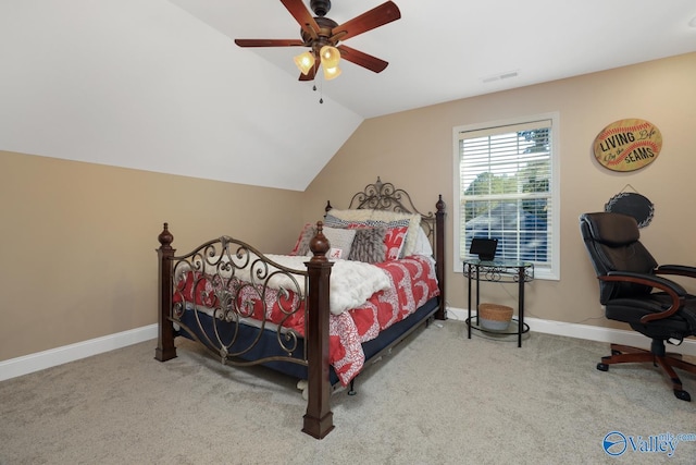 2961 Hobbs Island Rd SE, Huntsville, AL 35803 - carpeted bedroom with baseboards, a ceiling fan, vaulted ceiling, and visible vents