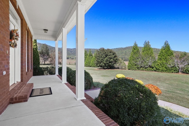 view of patio with a mountain view