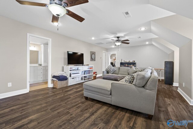 2961 Hobbs Island Rd SE, Huntsville, AL 35803 - living room with a ceiling fan, visible vents, wood finished floors, baseboards, and recessed lighting