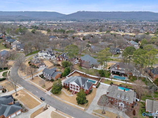 aerial view featuring a mountain view and a residential view