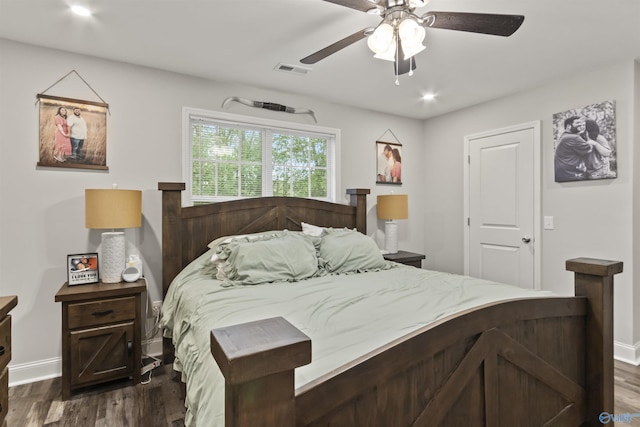 3559 County Road 1570, Baileyton, AL 35019 - bedroom with ceiling fan, visible vents, baseboards, and dark wood finished floors