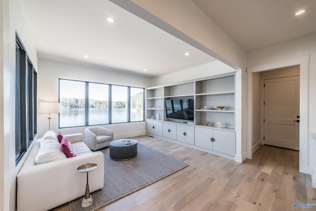 living room with light hardwood / wood-style floors