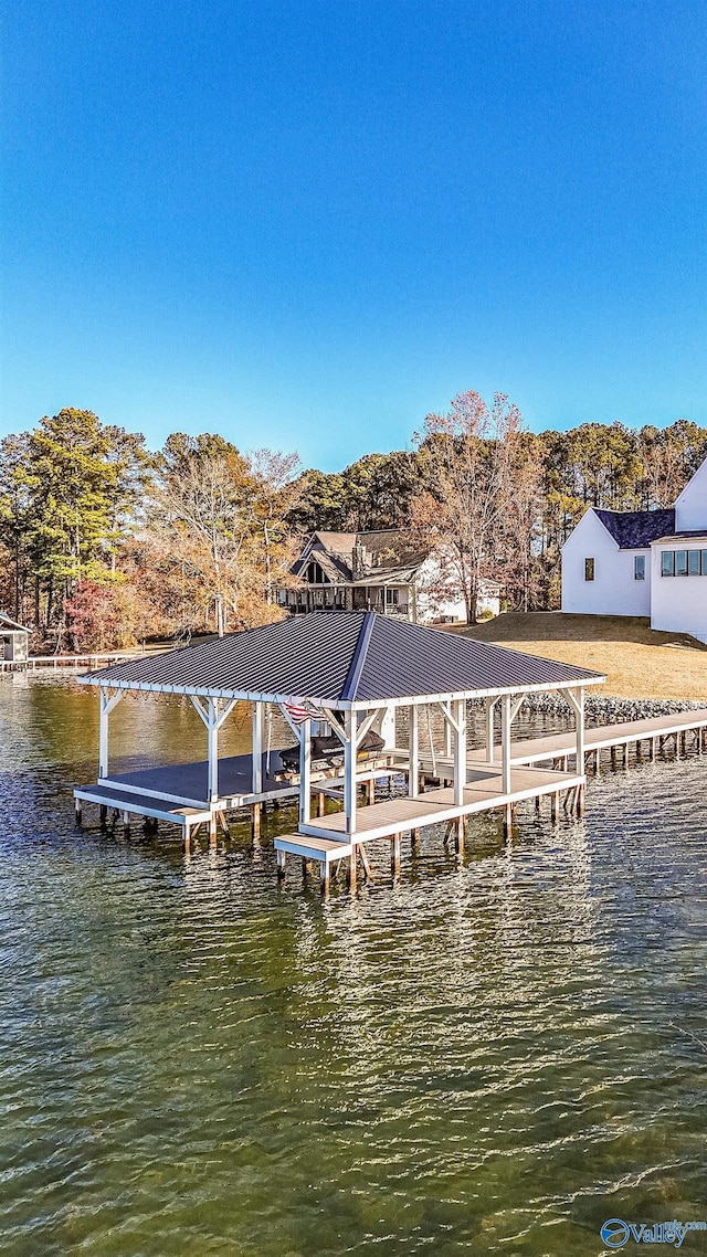 view of dock with a water view