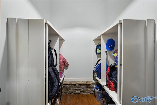 mudroom with wood finished floors