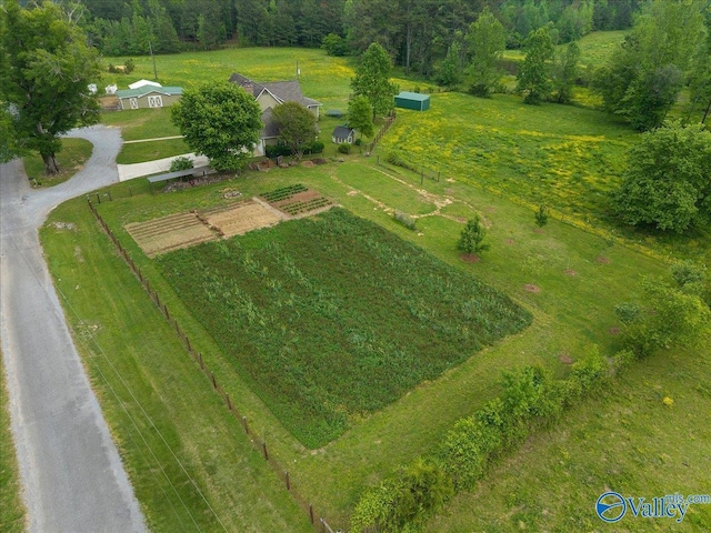 birds eye view of property featuring a rural view