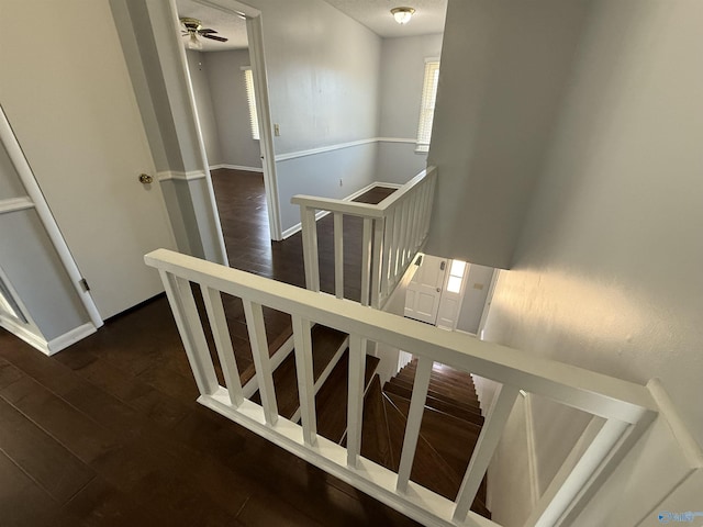 1903 Garner St, Scottsboro, AL 35769 - stairway featuring baseboards, a ceiling fan, and wood finished floors