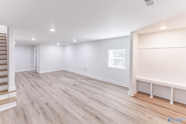 basement with light wood-type flooring