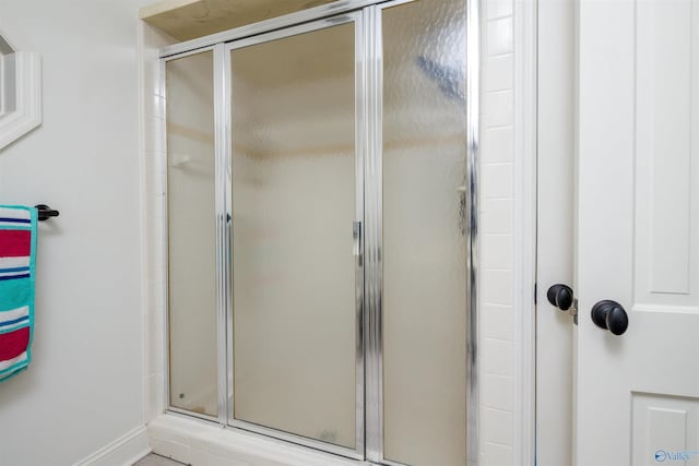 bathroom featuring a shower stall