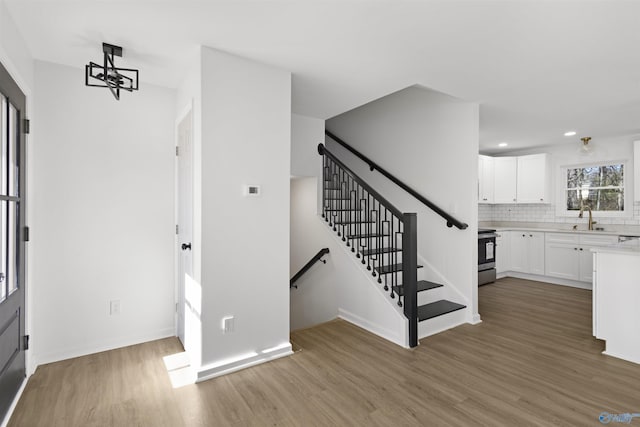 entrance foyer with sink and hardwood / wood-style floors