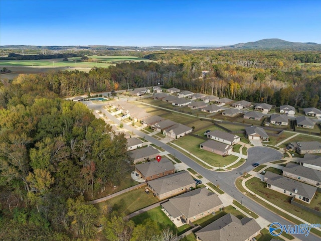 birds eye view of property featuring a mountain view