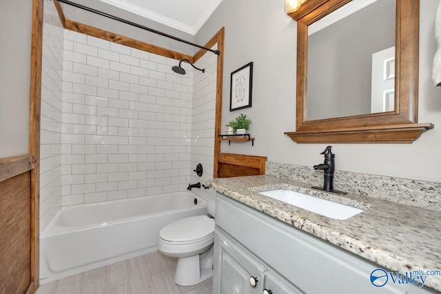 2609 Quarter Ln, Owens Cross Roads, AL 35763 - bathroom featuring crown molding, vanity, toilet, and shower / bath combination