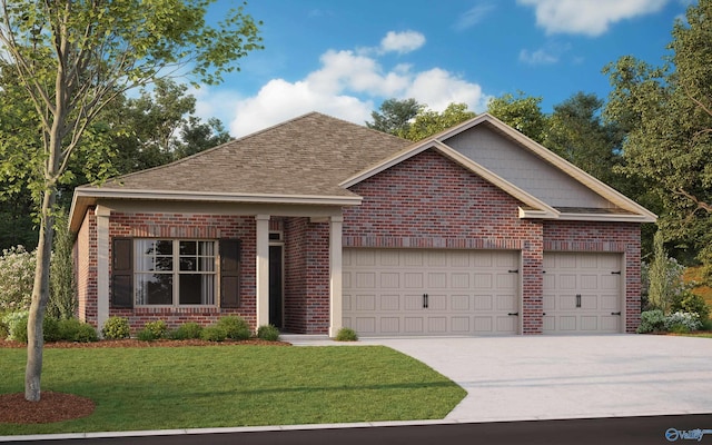 view of front facade with a front lawn and a garage