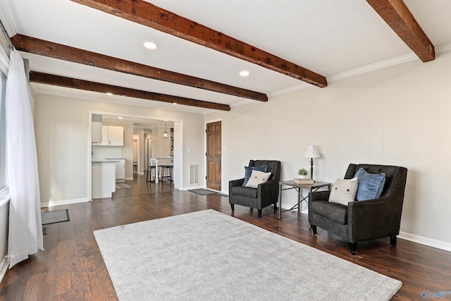 4018 SE Piedmont Dr, Huntsville, AL 35802 - sitting room featuring beamed ceiling, baseboards, dark wood-style floors, and recessed lighting